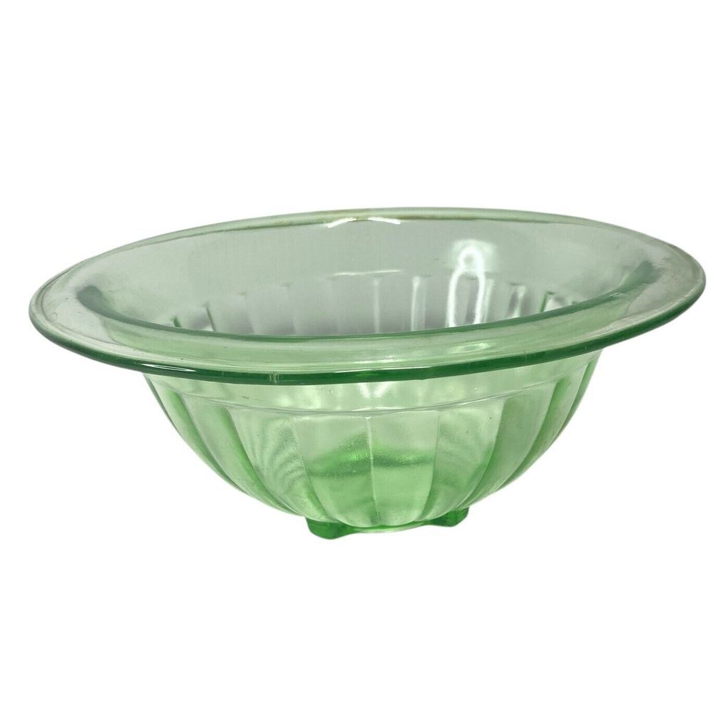 Vintage Hazel Atlas Ribbed Mixing‎ Bowl Uranium Glass 8.5" Green Vaseline